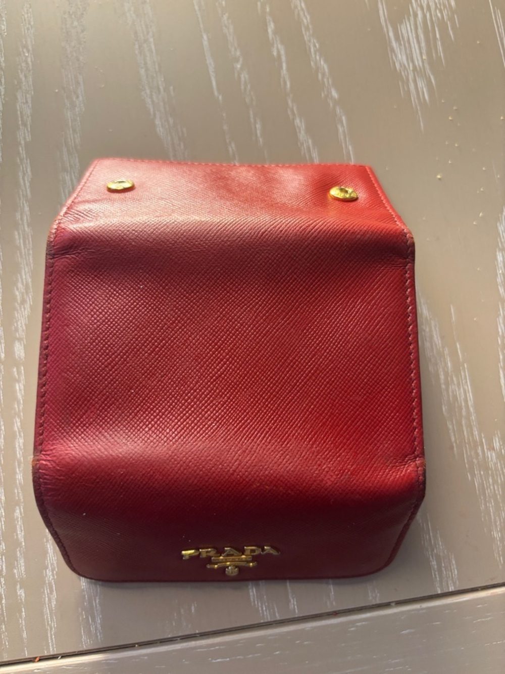Prada Red Saffiano Leather Card Case with Gold Logo key holder - Picture 3 of 3